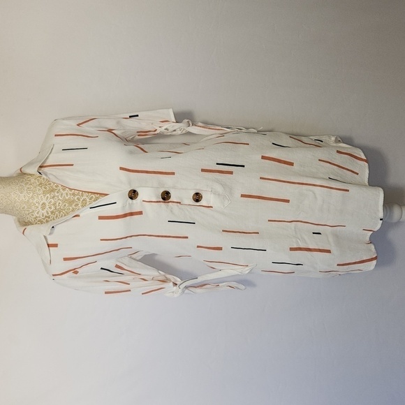 Lush Women's White Tie Short Sleeve Rayon Blend 3/4 Button Pull Over Shirt Dress - Picture 3 of 14